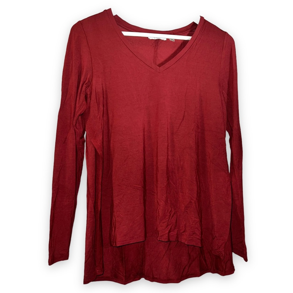 NEW Dex Red Maroon Long Sleeve Tunic V Neckline Side Split Shirt Women’s Size XS